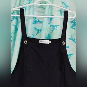 Linen Blend Black Overalls